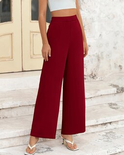 Foto 2 | Foto 2 | Pantalones De Pierna Ancha Btfbm Para Mujer, Elásticos, Cintura Alta, Color Rojo Vino - Venta Internacional.