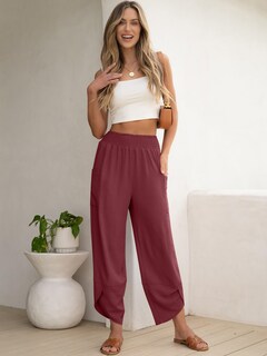 Foto 2 | Foto 2 | Pantalones Capri Anrabess Palazzo De Pierna Ancha Para Mujer, Color Granate - Venta Internacional.
