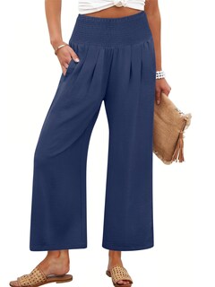 Foto 1 | Foto 1 | Pantalones Palazzo Anrabess Para Mujer, Pierna Ancha, Cintura Alta, Azul Marino - Venta Internacional.