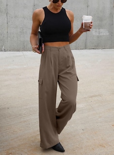 Foto 2 | Foto 2 | Pantalones Cargo Dokotoo Para Mujer, Pierna Ancha, Talla Grande, Color Marrón Oscuro - Venta Internacional.