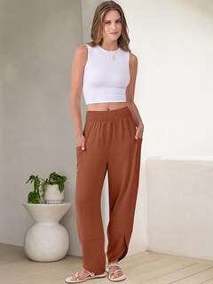 Foto 6 | Foto 6 | Pantalones Capri Anrabess Palazzo De Pierna Ancha Para Mujer, Color Caramelo - Venta Internacional.