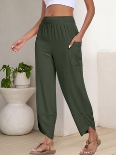 Foto 4 | Foto 4 | Pantalones Capri Anrabess Palazzo De Pierna Ancha Para Mujer, Color Verde Oscuro - Venta Internacional.