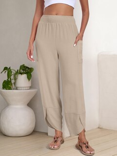 Foto 3 | Foto 3 | Pantalones Capri Anrabess Palazzo De Pierna Ancha Para Mujer, Color Beige Xl - Venta Internacional.