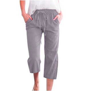 Foto 1 | Foto 1 | Pantalones Capris Para Mujer, Algodón Y Lino, Holgados, De Verano, B02, Gris, Xxxxl - Venta Internacional.