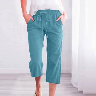 Foto 2 | Foto 2 | Pantalones Capri Para Mujer, Casuales, De Verano, Con Cintura Elástica - Venta Internacional.
