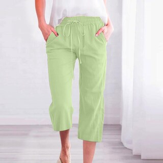 Foto 2 | Foto 2 | Pantalones Capri Para Mujer, Algodón Y Lino, Holgados, De Verano, D04, Verde, Xxxl - Venta Internacional.