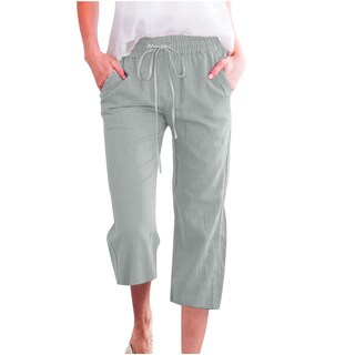Foto 1 | Foto 1 | Pantalones Capri De Lino Para Mujer, Informales, De Verano, Con Cordón, Cintura Elástica - Venta Internacional.