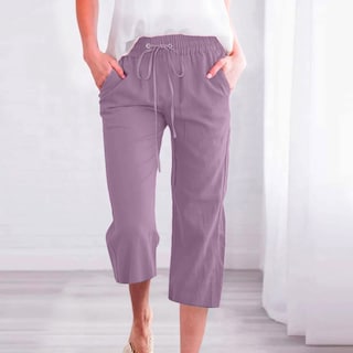 Foto 2 | Foto 2 | Pantalones Capri Prime Deals En Liquidación Para Mujer, Lino, Talla Xxl, Color Morado - Venta Internacional.