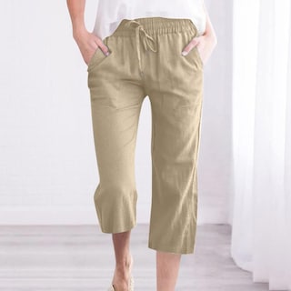 Foto 2 | Foto 2 | Pantalones Capri De Algodón Y Lino Para Mujer, Informales, Holgados, De Verano, C06, Color Caqui - Venta Internacional.
