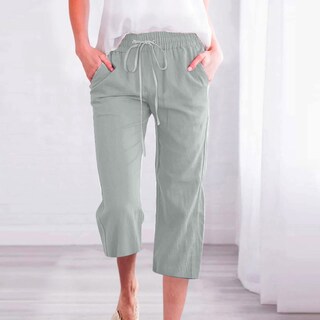 Foto 2 | Foto 2 | Pantalones Capris Para Mujer, Algodón Y Lino, Holgados, De Verano, B03, Verde Menta - Venta Internacional.