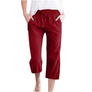 Foto 1 | Foto 1 | Pantalones Capris Para Mujer, Algodón Y Lino, Holgados, De Verano, C07, Rojo, Xxxl - Venta Internacional.
