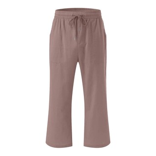 Foto 4 | Foto 4 | Pantalones De Verano Para Mujer, Capri, Lino, Elástico, Cintura Alta, Color Marrón Xxl - Venta Internacional.