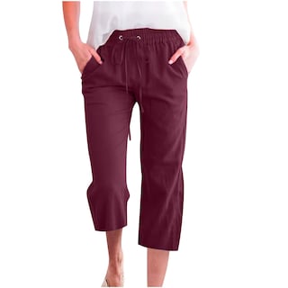 Foto 1 | Foto 1 | Pantalones De Lino Para Mujer, Capris, Elásticos, Cintura Alta, Talla Grande - Venta Internacional.