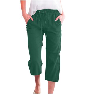 Foto 1 | Foto 1 | Pantalones Capris Para Mujer, Algodón Y Lino, Verano, D02, Verde Militar, Xxxl - Venta Internacional.