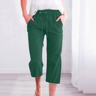 Foto 2 | Foto 2 | Pantalones Capris Para Mujer, Algodón Y Lino, Verano, D02, Verde Militar, Xxxl - Venta Internacional.