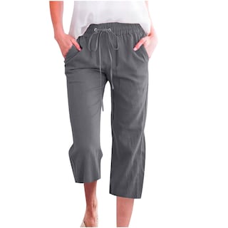 Foto 1 | Foto 1 | Pantalones Capri De Lino Para Mujer, Talla Grande, Cintura Elástica - Venta Internacional.
