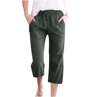 Foto 1 | Foto 1 | Pantalones Capris De Algodón Y Lino Para Mujer, De Pierna Ancha, Rectos, Para Verano - Venta Internacional.