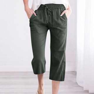 Foto 2 | Foto 2 | Pantalones Capris De Algodón Y Lino Para Mujer, De Pierna Ancha, Rectos, Para Verano - Venta Internacional.