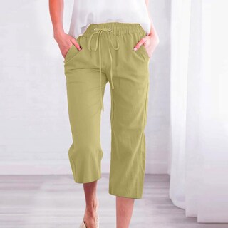 Foto 2 | Foto 2 | Pantalones Capri Para Mujer, Algodón Y Lino, Holgados, Pernera Ancha, Color Verde Xxxl - Venta Internacional.