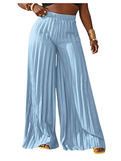 Foto 1 | Foto 1 | Pantalones Plisados Palazzo De Pierna Ancha Soly Hux Para Mujer, Azul Claro - Venta Internacional.