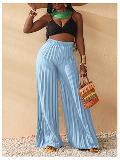 Foto 5 | Foto 5 | Pantalones Plisados Palazzo De Pierna Ancha Soly Hux Para Mujer, Azul Claro - Venta Internacional.