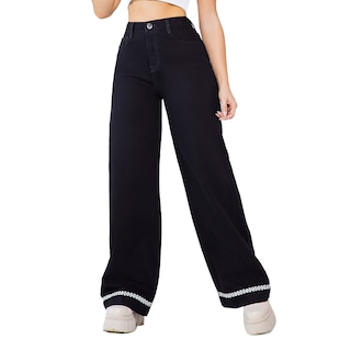 Foto 1 | Foto 1 | Jeans Mujer Corte Recto Negro Con Detalles Brillantes