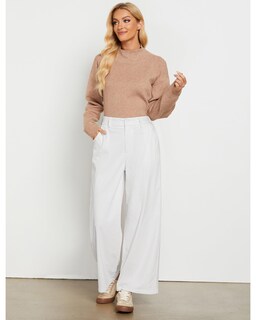 Foto 3 | Foto 3 | Pantalones Grapent Blancos De Pierna Ancha Y Cintura Alta Para Mujer, Talla M - Venta Internacional.