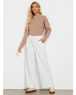 Foto 4 | Foto 4 | Pantalones Grapent Blancos De Pierna Ancha Y Cintura Alta Para Mujer, Talla M - Venta Internacional.