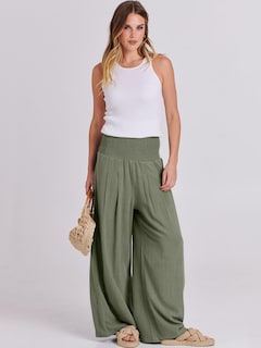 Foto 5 | Foto 5 | Pantalones Palazzo Anrabess De Lino Para Mujer, Pierna Ancha, Color Oliva, Tamaño Mediano - Venta Internacional.