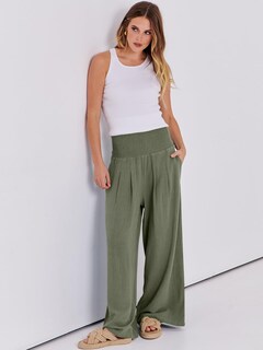 Foto 6 | Foto 6 | Pantalones Palazzo Anrabess De Lino Para Mujer, Pierna Ancha, Color Oliva, Tamaño Mediano - Venta Internacional.
