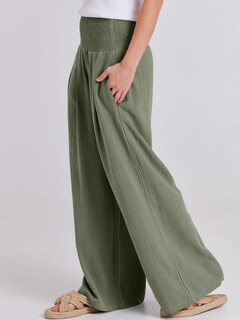 Foto 7 | Foto 7 | Pantalones Palazzo Anrabess De Lino Para Mujer, Pierna Ancha, Color Oliva, Tamaño Mediano - Venta Internacional.