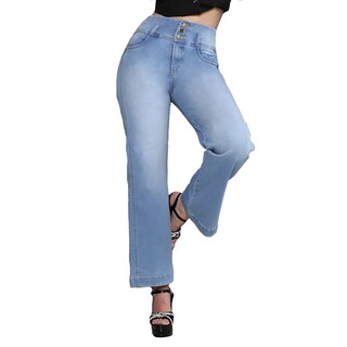 Foto 5 | Foto 5 | Jeans Mujer Corte Recto Tiro Alto Stretch Azul Bajo