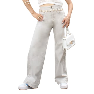 Foto 1 | Foto 1 | Jeans Mujer Corte Recto Ancho Tiro Alto Algodón Hueso
