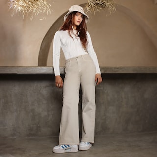 Foto 2 | Foto 2 | Jeans Mujer Corte Recto Tiro Alto Algodón Beige