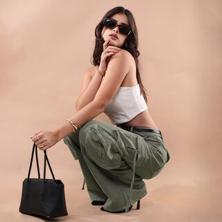 Foto 3 | Foto 3 | Jeans Cargo Mujer Verde Gabardina Tiro Medio