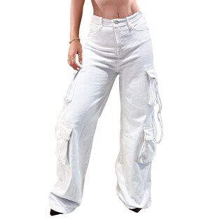Foto 1 | Foto 1 | Jeans Cargo Mujer Blanco Gabardina Tiro Medio