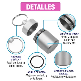 Foto 7 | Foto 7 | Pastillero Semanal Portabs Hermético de Llavero en Español Plateado