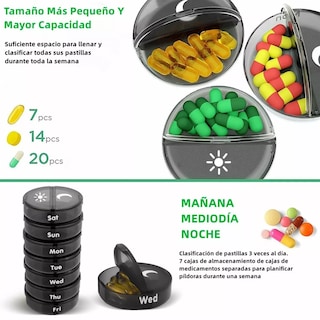 Foto 3 | Foto 3 | Pastilleros Semanal Organizador De Píldora Portátil 2 Tomas Eo Safe Imports Esi-15440 Negro