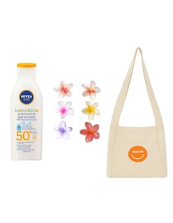 Foto 1 | Foto 1 | Kit Verano Nivea Sun Babies & Kids Protector Solar + Pinzas Para Cabello Flor + Tote Güish