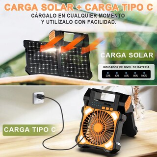 Foto 2 | Foto 2 | Ventilador Portátil Camping Usb Con Luz Led Recargable Solar Eo Safe Imports Esi-19125 Negro