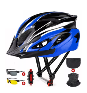 Foto 1 | Foto 1 | Casco De Bicicleta Unisex+ Luz De Bicicleta+mascara+gafas Azul/negro