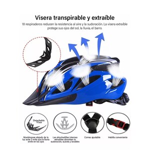 Foto 3 | Foto 3 | Casco De Bicicleta Unisex+ Luz De Bicicleta+mascara+gafas Azul/negro