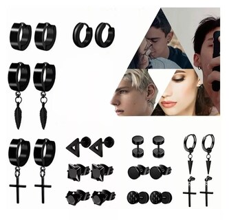 Foto 2 | Foto 2 | Pendientes De Hombre/mujer Pendientes De Acero Inoxidable Negro