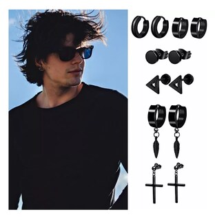 Foto 5 | Foto 5 | Pendientes De Hombre/mujer Pendientes De Acero Inoxidable Negro