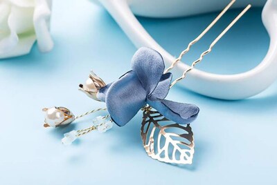 Foto 2 | Foto 2 | Horquilla Para El Pelo Huoguo Bride Con Estampado Floral Azul Para Boda X2 - Venta Internacional.