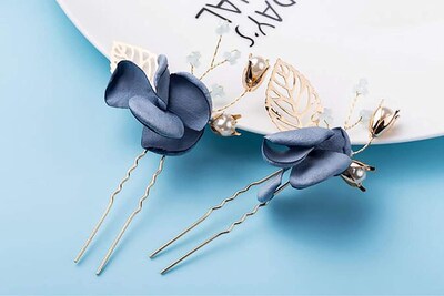 Foto 4 | Foto 4 | Horquilla Para El Pelo Huoguo Bride Con Estampado Floral Azul Para Boda X2 - Venta Internacional.