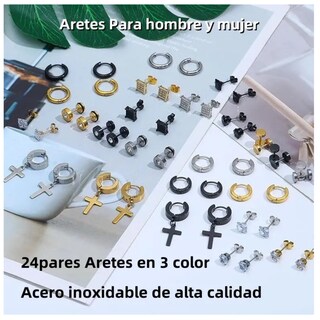 Foto 2 | Foto 2 | 48 Pzs Aretes Hombre Con Piercing Acero Inoxidable Color Negro Plata Y Dorado