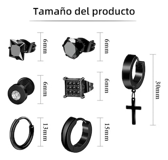 Foto 5 | Foto 5 | 48 Pzs Aretes Hombre Con Piercing Acero Inoxidable Color Negro Plata Y Dorado