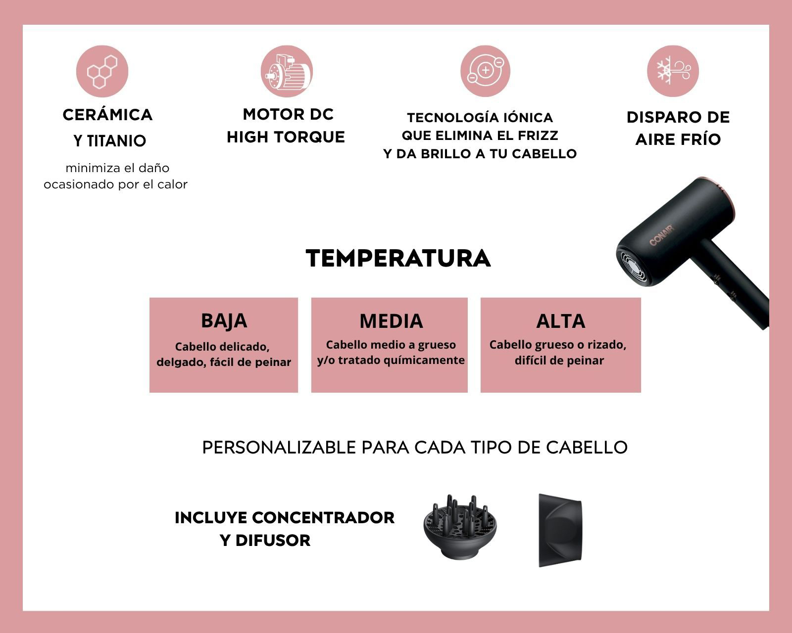 Foto 7 | Foto 7 | Secadora de Cabello Conair Titanium Pro 2 Velocidades