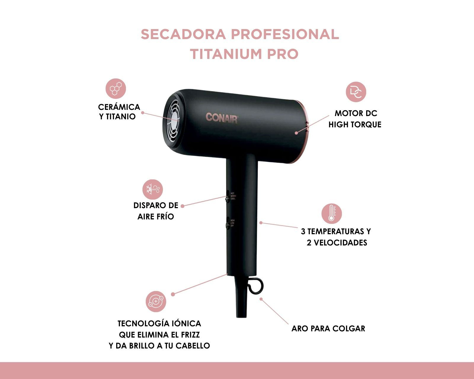 Foto 8 | Foto 8 | Secadora de Cabello Conair Titanium Pro 2 Velocidades
